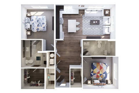 Floor plan for 2 beds, 2 baths, 1013 sqft